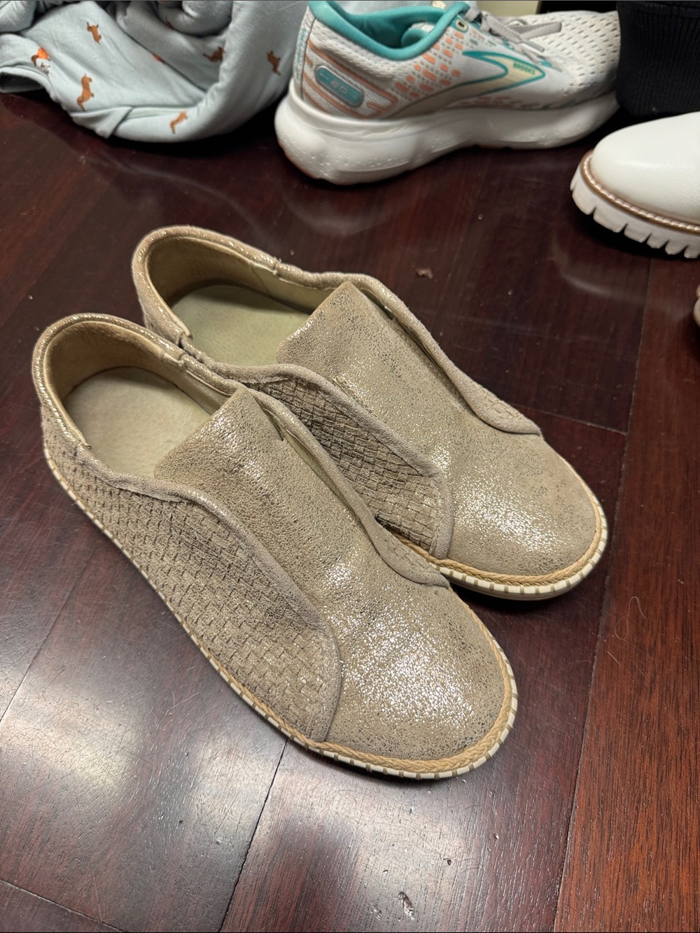 J Slides Women's Shimmery Taupe Slip-On Sneakers
